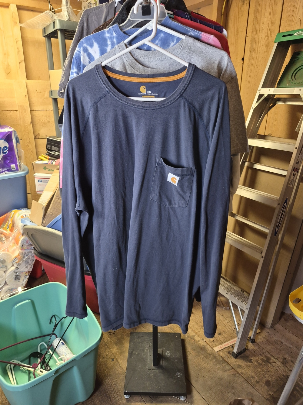 Carhartt Men’s Navy Long-Sleeve Pocket T-Shirt Force Bin 63